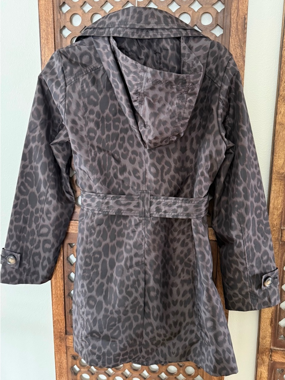 London Fog Leopard Print Trench Coat Belted Hooded M - Picture 3 of 6
